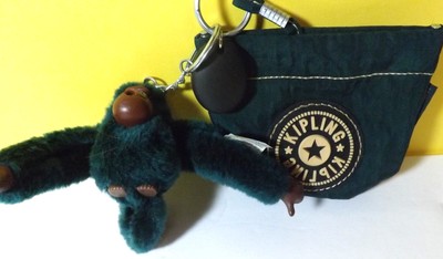 KIPLING FOB Dark Green Monkey KEYCHAIN Chantal & COIN POUCH Bag Mini 2''