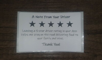 DoorDash Postmates UberEats GrubHub Delivery 5-Star Rating Sticker Labels 100pc