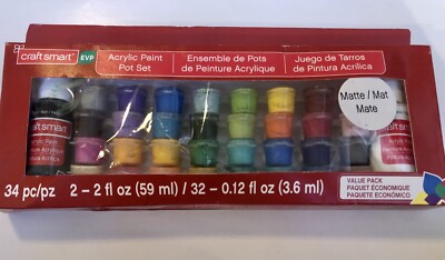 Craft Smart Acrylic Paint Pot Set 34 Piece Matte/Mat Brand New Damaged Packaging