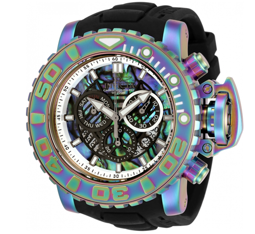 INVICTA INVICTA SEA HUNTER MEN'S 70MM ABALONE DIAL RAINBOW SWISS CHRONO WATCH 33793 RARE