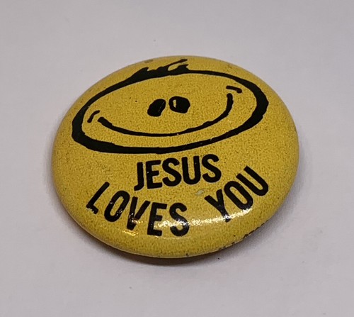 Vtg Jesus Loves You Yellow Smiley Face Smile Religious