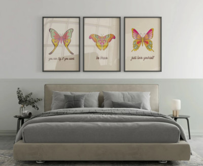 3 Set A3 Colorful Butterflies & Quote Vector Art Poster Unframed HIGH QUALITY