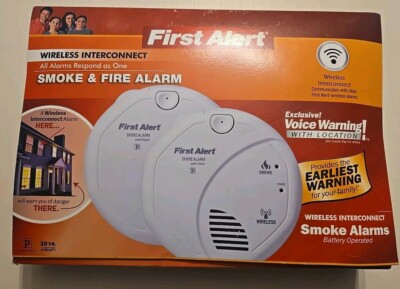 NEW! NIB First Alert Wireless Interconnect smoke & fire alarm With Voice- 2 pack
