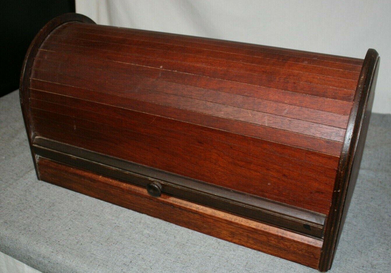 Large Vintage Roll Top Wood Bread Box Storage