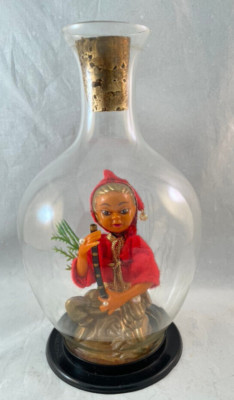 Vintage Golden Pixie Elf With Flute In A Corked Genie Bottle 7'' Hong Kong