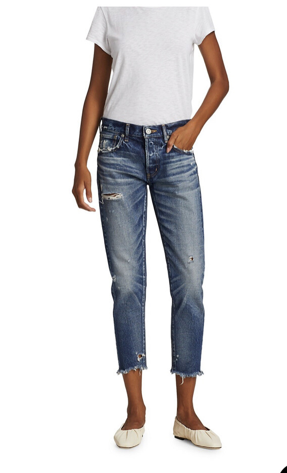 Pre-owned Moussy Vintage Kelley Jeans 24 Distressed Cropped Dark Blue $325