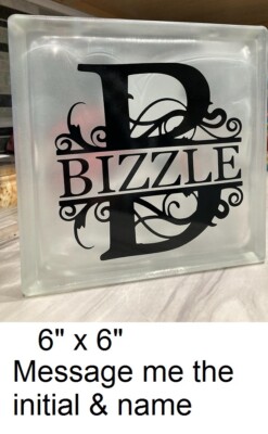 Split initial with name decal sticker for DIY 8'' glass block tile