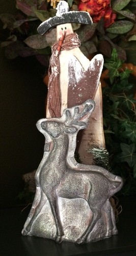 Primitive Antique Vintage 8" Tin Style Reindeer Deer Silver Resin Chocolate Mold