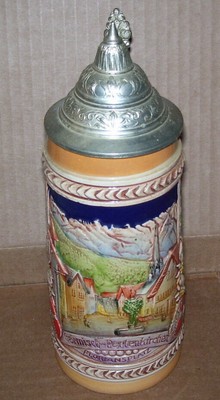Vintage Garmisch-Parkenkirchen Floriansplatz Brunnen German Beer Stein With Lid