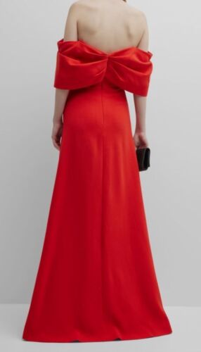 Pre-owned Pink Rose $2990 Lela Rose Women's Red Bow Off-the-shoulder Gown Dress Size 8