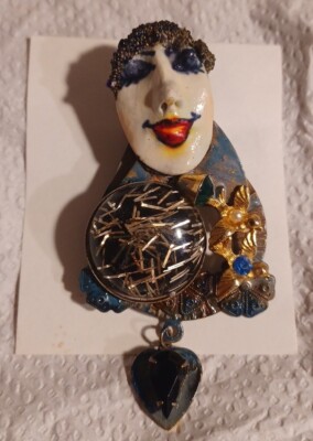 Painted Lady brooch, dimensional, heavy, unique, one of a Kind.