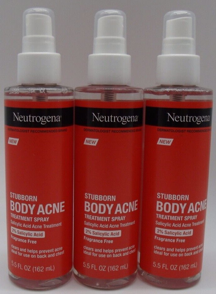 3 Neutrogena Stubborn Body Acne Treatment Spray, W/2% Salicylic Acid, Frag-Free