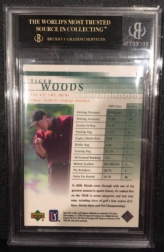 2001 Upper Deck #1 Tiger Woods Rookie Bgs 10 Black Label Perfect Card Quad 10’s!