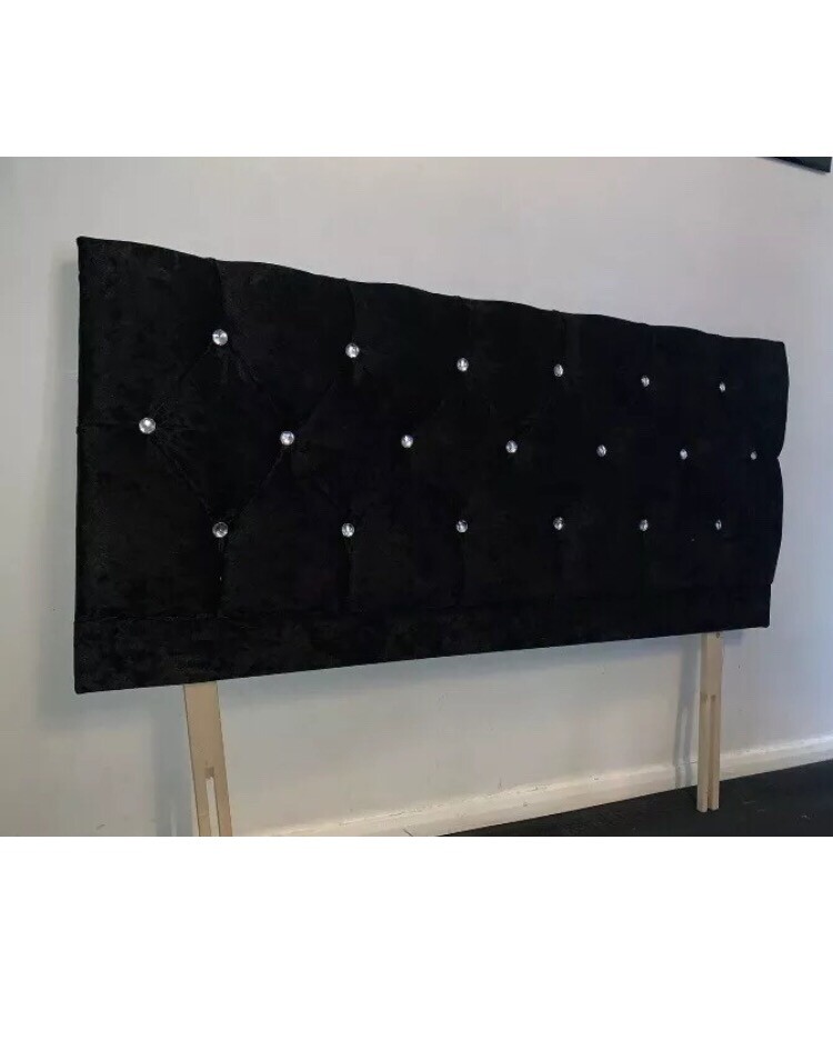 *NEW* BLACK CRUSHED VELVET CHESTERFIELD DIAMANTE BUTTONS HEADBOARD 5