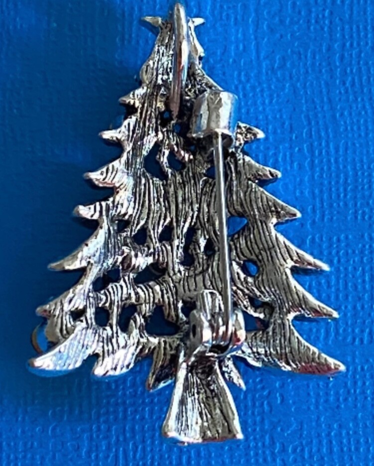 Green AB Rhinestone Christmas Tree Brooch   1.8X1.2 inches