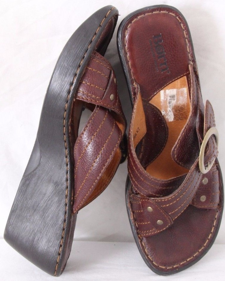 Born W61086 Buckle Criss Cross buckle Open Toe Slides Wedge Sandals Women's US 8