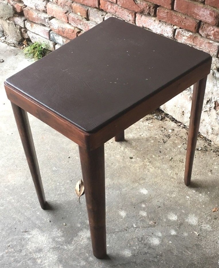 Vintage Small wooden end table with leather inlaid Top