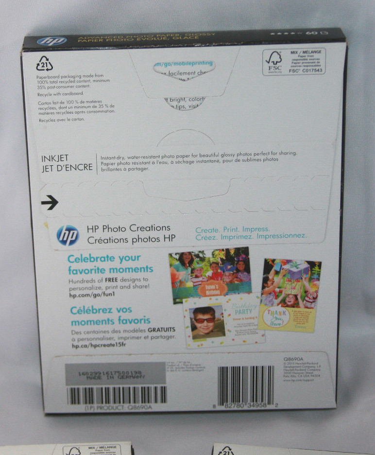 HP Advanced Photo Paper Glossy 66lb 4x6 (200 Sheets Total) 5x7 (60 Sheets)