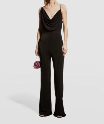 $315 Misha Women's Black Moyra Cowl-Neck Jumpsuit Size AU10/US6