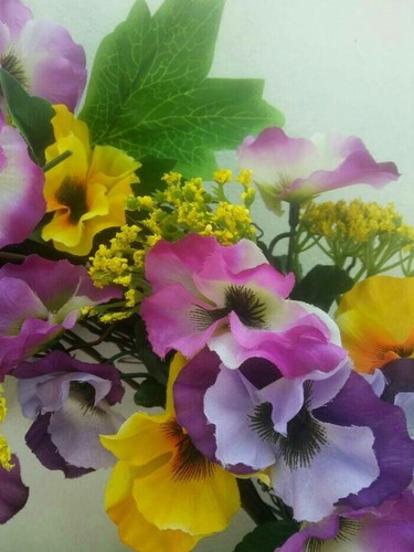 Summer or  Spring Pansy Wreath for Front Door with Watering Can and Bird