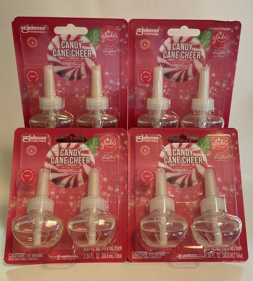 8 Glade PlugIns Candy Cane Cheer Peppermint Vanilla Cream (2pack x 4