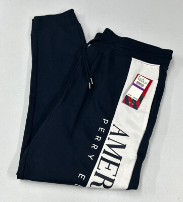 PERRY ELLIS AMERICA Men's Embroidered Flag SweatPants, Dark Sapphire, XXL