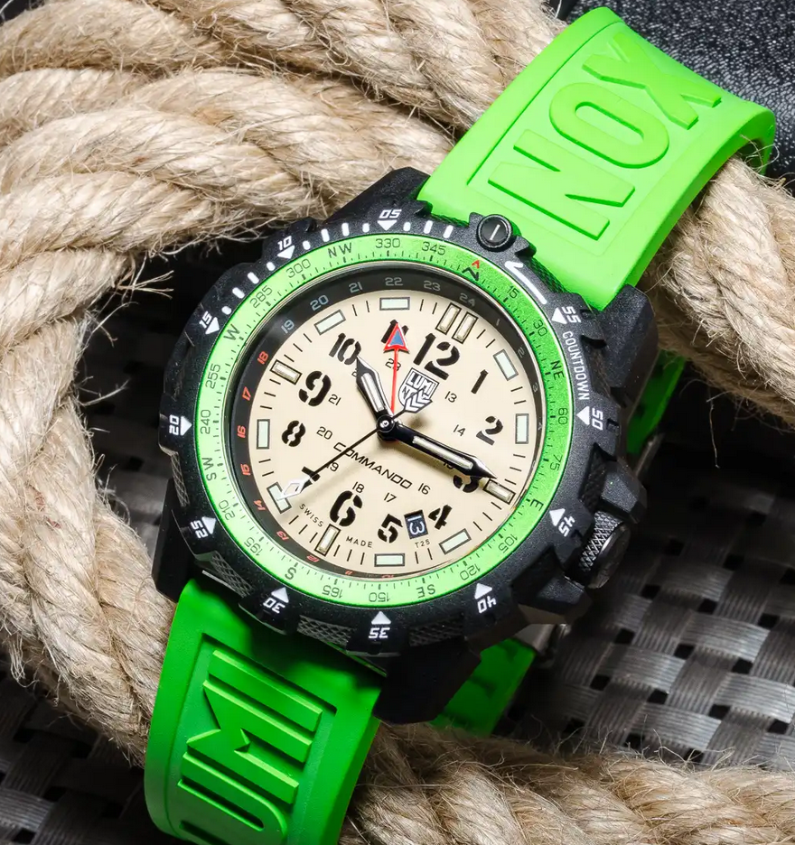 Pre-owned Luminox Commando Gmt Raider Military Sapphire Beige Green Band Watch Xl.3337