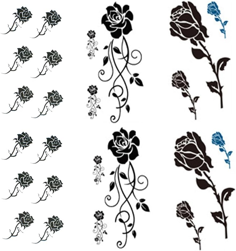Black Rose Temporary Tattoos for Women Sexy 6 Pcs by Yesallwas,Rose Tattoo Sticker Fake Tattoos for Kids Girls,Waterproof and Long Lasting Sexy Body Tattoos -Small Black Rose,Fake Flower,Floral Tattoo