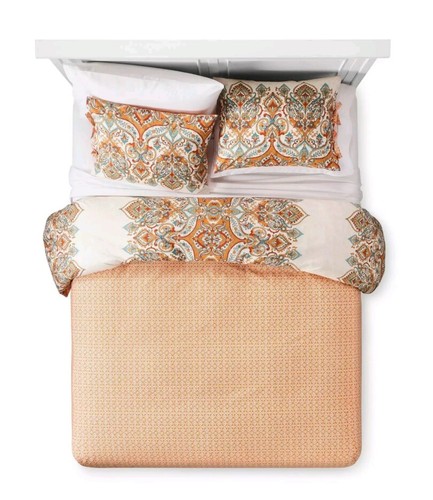 Mudhut Anya Reversible Damask Duvet Cover 3pc Set ~ Queen ~ Orange