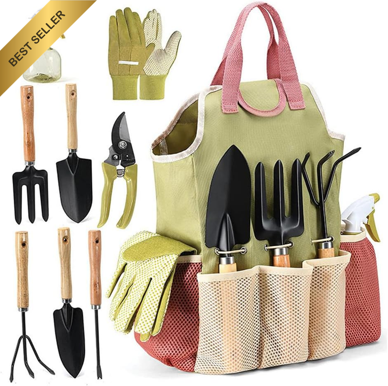 9PCS Gardening Tools, Steel Garden Supplies Kit, Heavy Duty Gardening Hand Tools