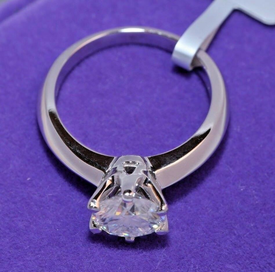 Solitaire Engagement Ring 2ct  14k White Gold Toned Round Brilliant Cut 