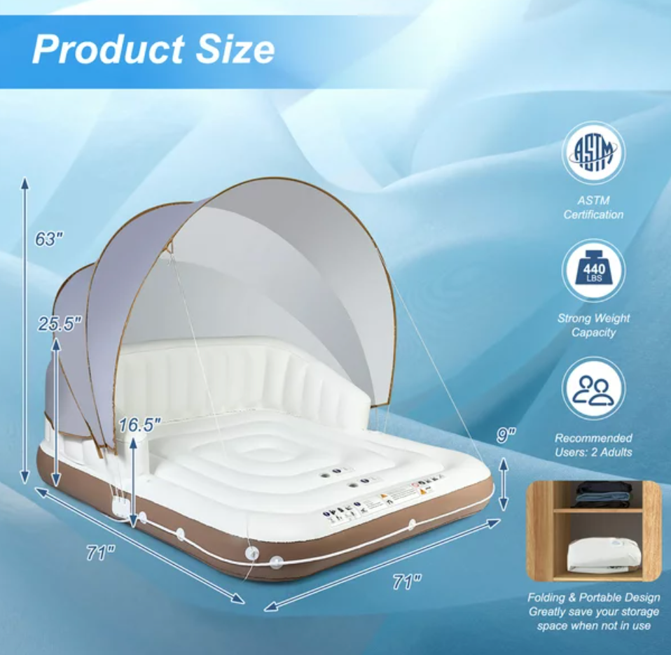 Giant Inflatable Floating Raft with Canopy 3 Person Party Island Pool Lake Float