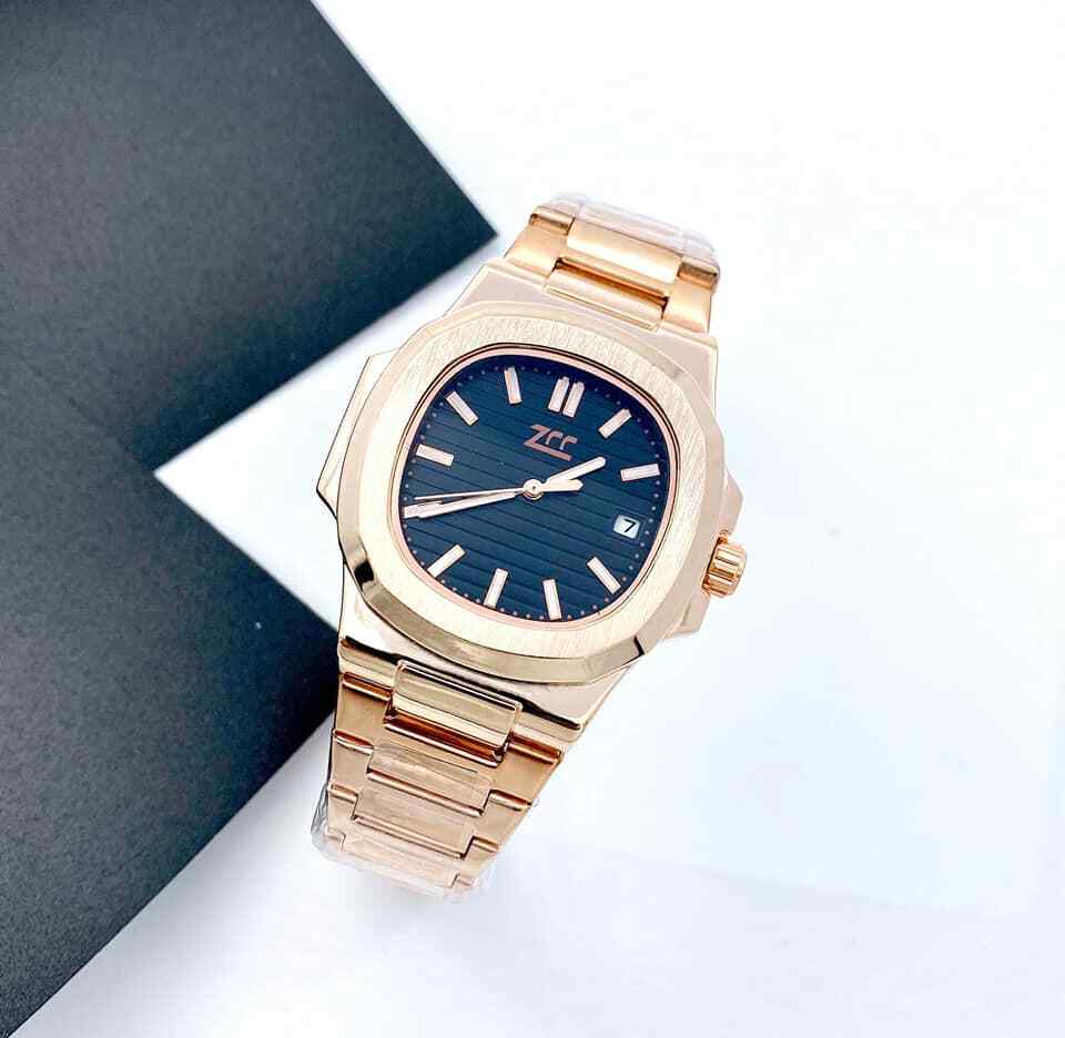 Orologio Polso ZCC 4400 Uomo Automatico Elegante Data Rosa Fondo Nero lac