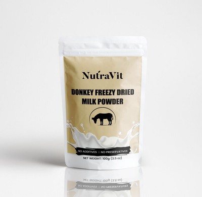 100% NATURAL NutraVit DONKEY FREEZE DRIED MILK POWDER 100GM (3.5 Oz) + F.S.