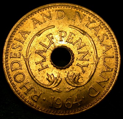 1964 Rhodesia & Nyasaland Half Penny RARE TWIN GIRAFFES Coin GREAT SHAPE!!!