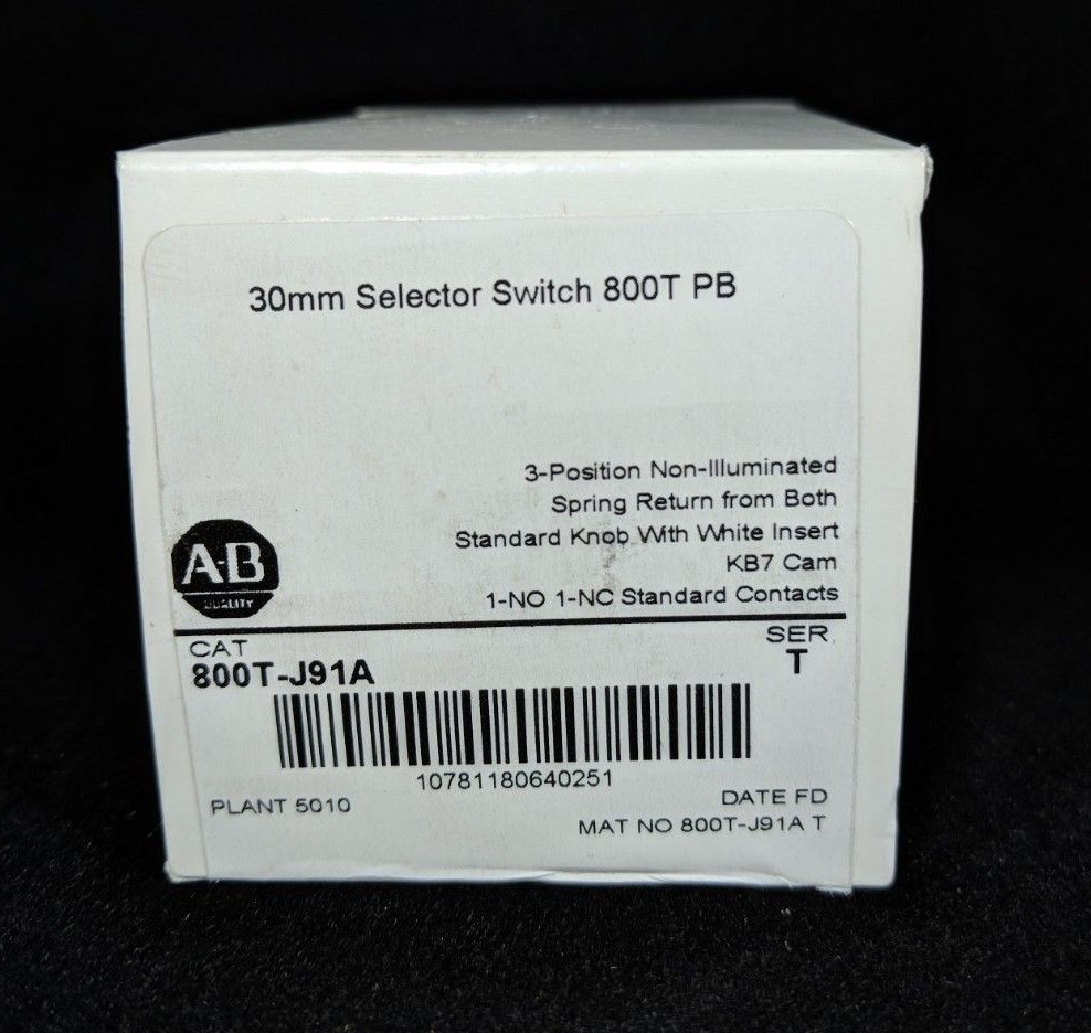 ALLEN BRADLEY 800T-J91A 800T 3 Position, Knob/Wing Lever, , White, Std. Knob