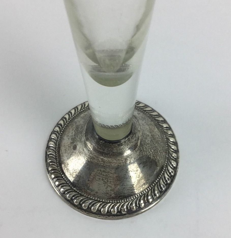VTG Clear Crystal Etched Glass Single Stem Vase Sterling Silver Weighted Base
