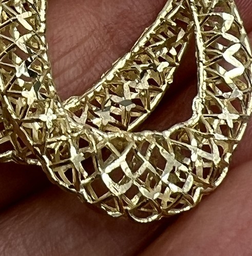 Pre-owned Handmade Gold Oval Turkish Earring 10k Solid Filigree Long Dangle Solid Gift Her 1.30”