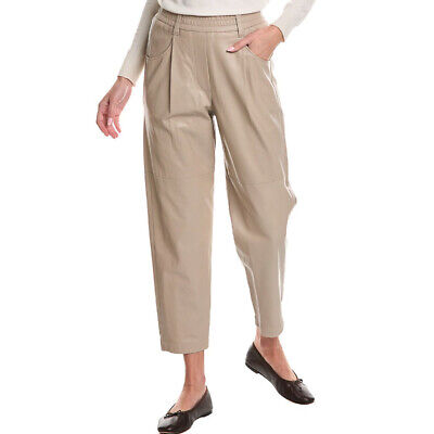 Pre-owned Brunello Cucinelli Women's Pants 100% Leather Casual Pants/trousers In Beige