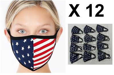12 Face Masks American Flag Patriotic Stars Stripe red white blue Covering