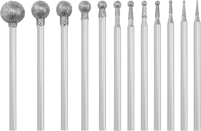 12PCS round Head Diamond Burr Stone Carving Set 0.5~8 Mm Ball Sphere Head Diamon