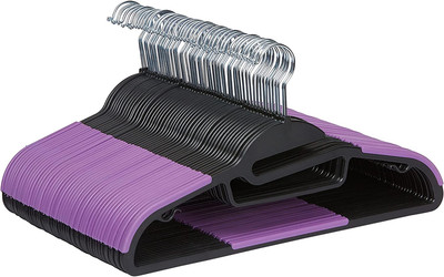 Amazon Basics Rubber Coated Plastic Hangers - Black/Purple, Pack of 50