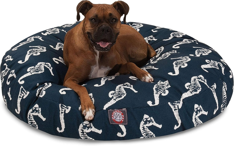 Navy Sea Horse Large round Indoor Outdoor Pet Dog Bed with Removable Washable Cover by  Products