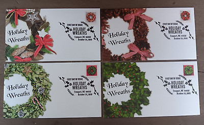 2019 CHRISTMAS HOLIDAY WREATHS COMPLETE SET  4 FLEETWOOD CACHET FDCS UNADDR