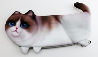 3D Print Adorable Big Blue Eyed Kitty Cat Purse Pencil Bag Pouch Small US Seller