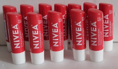 Lot Of (12) Nivea All Day Nourishing Moisture Strawberry Tinted Lip Care 0.17 Oz