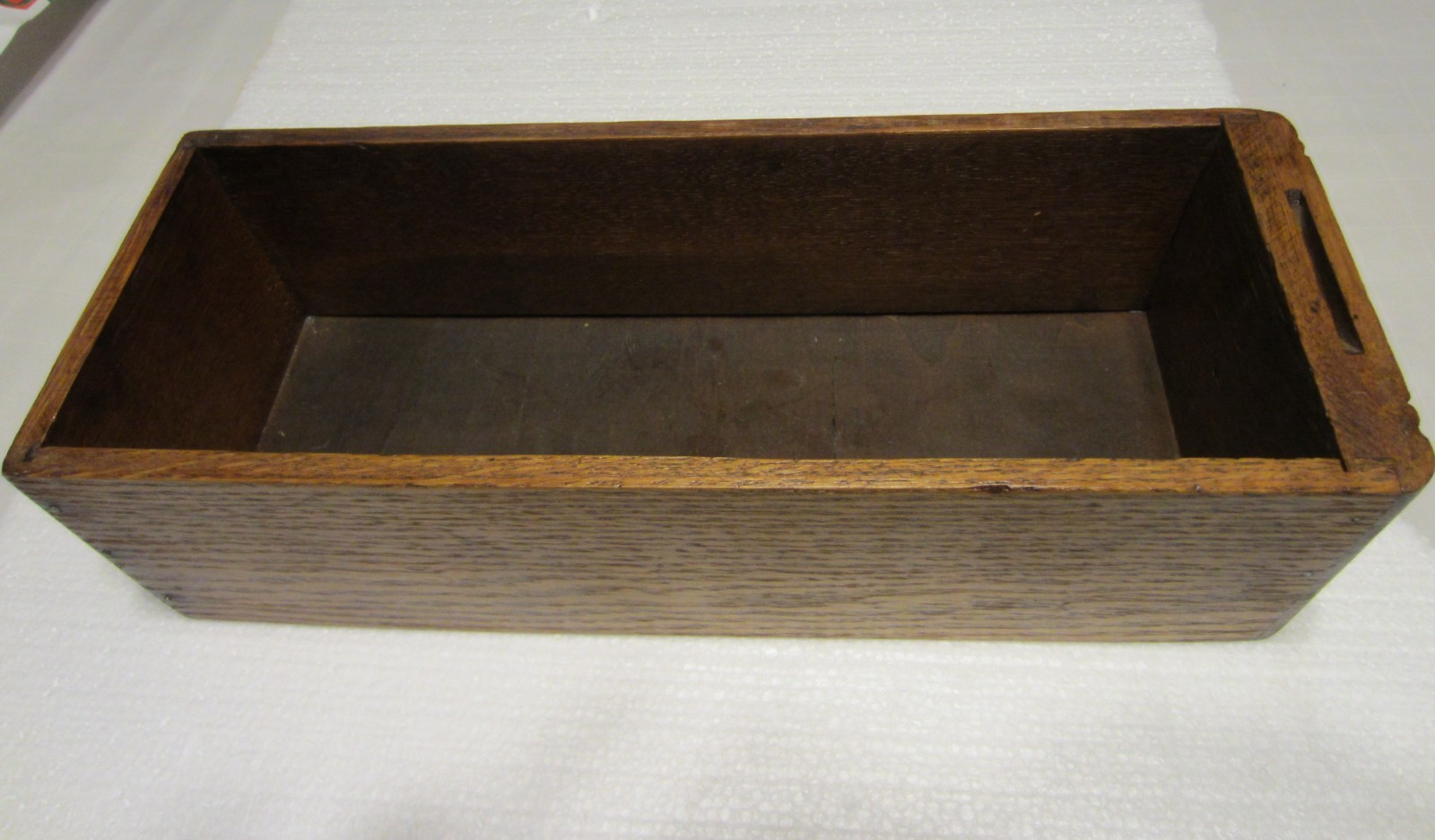 Vtg Singer Sewing machine wood drawer w/metal pull, carved front