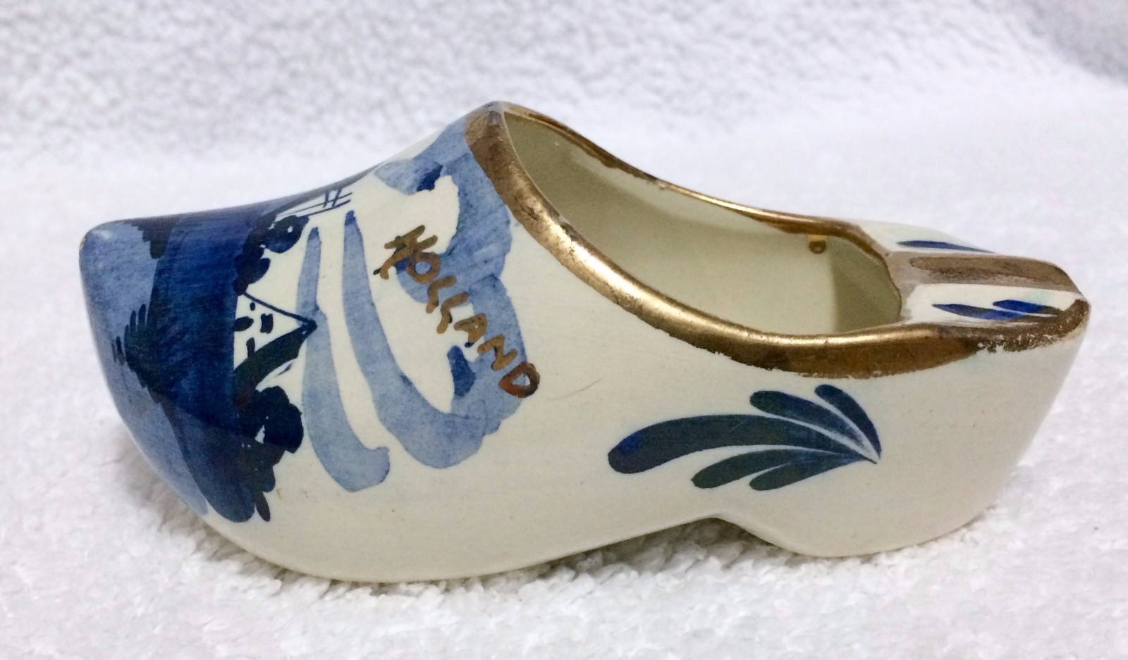Hand Painted Delfts Blue IKLA HOLLAND SHOE - Windmill - Gold Trim
