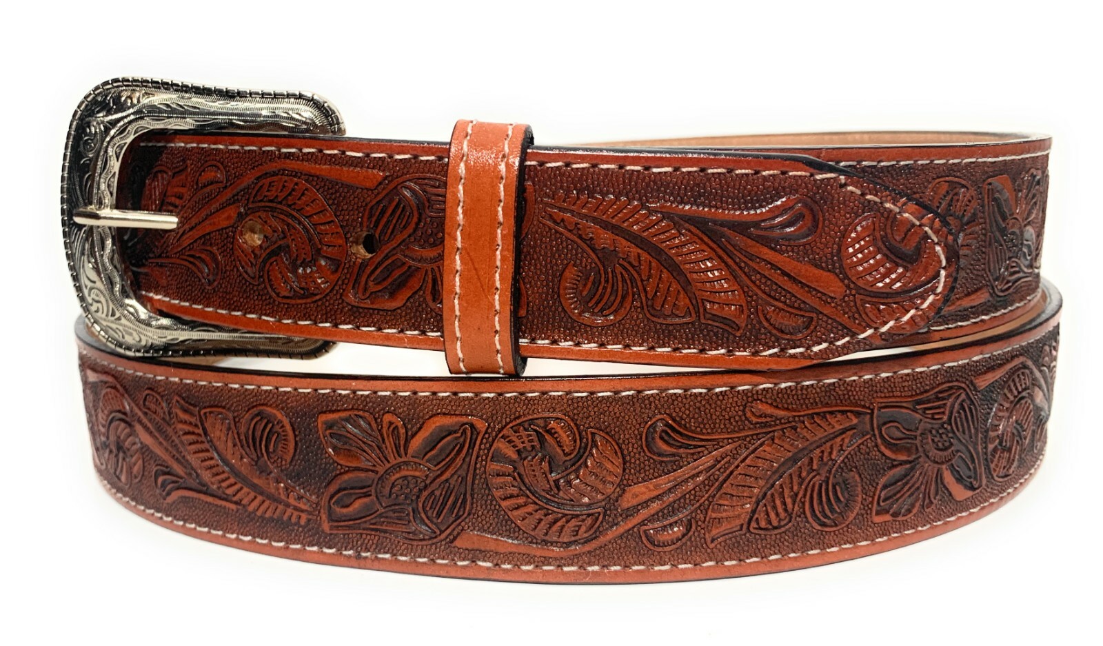 WESTERN Genuine LEATHER BELT. COWBOY RODEO CASUAL LEATHER BELT FLORAL EMBOSSED