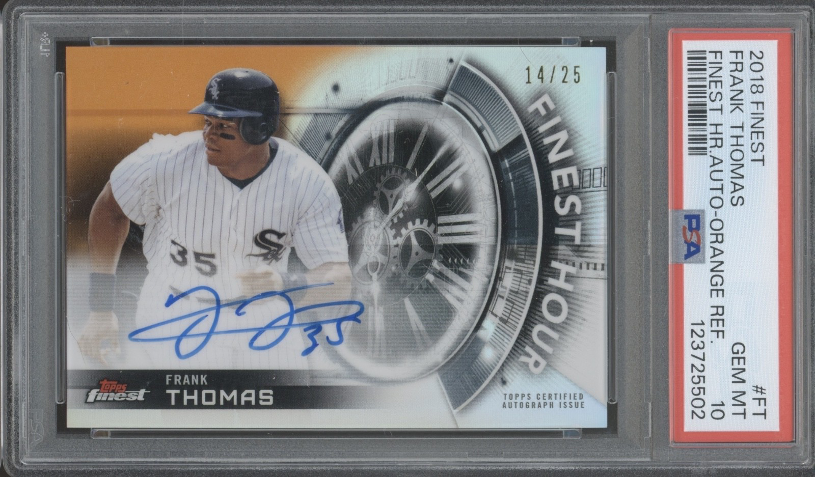 2018 Topps Finest Orange Refractor Frank Thomas /25 Auto Pop 3 Gem Mint PSA 10